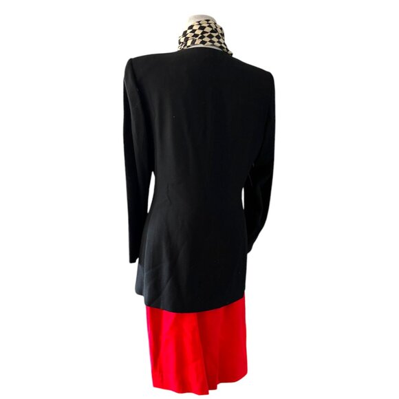 BICCI Florine Wachter VNTG Black Red Skirt/Blazer/Scarf Suit Gold Accents Sz 8 - Picture 3 of 16